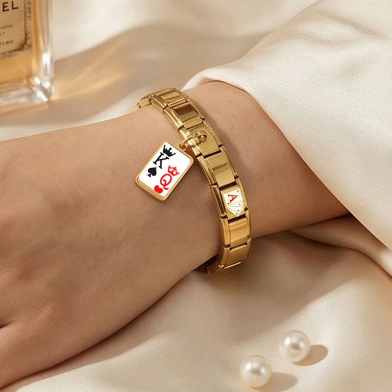 URING Fashion Bunte Poker-Serie Edelstahl DIY Schmuckanhänger Italienische Gliederkette Passend für 9mm Charm-Armbänder Großhandel – Detail 5