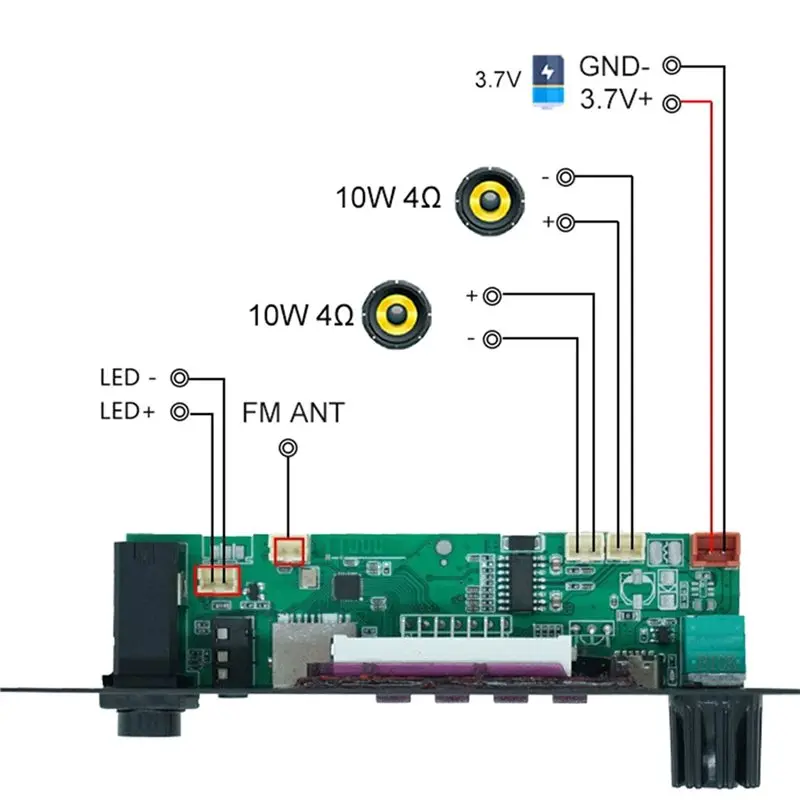 B03B-Square Dance 10W+ 10W Speaker 3.7V Bluetooth Amplifier Board Raido AMP Support Bluetooth AUX U-Disk Home Theater DIY