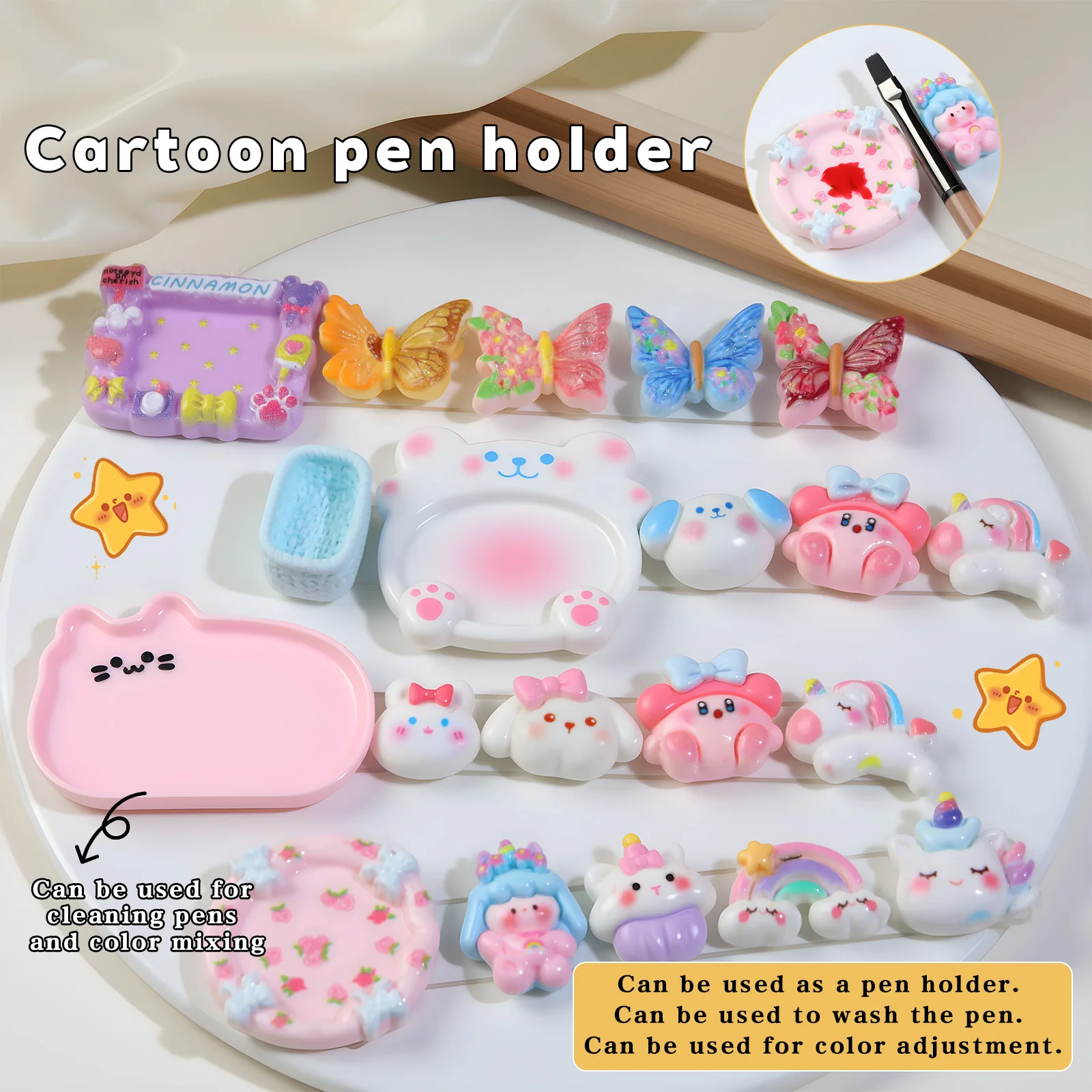 2In1 Mini Cartoon Cat&Butterfly Color Palette Pen Rest Holder Stand Nail Art Mixing Color Drawing Color Palette Manicure Tools