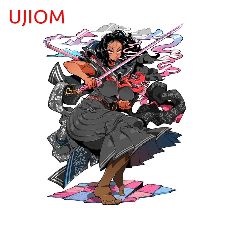 UJIO Cool Woman Warrior Graffiti Wall Decals Powerful Anime Bathroom Decor Decal Waterproof House Decoration Accessories