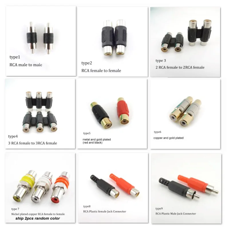 2 uds RCA macho hembra a 2rca 3rca macho hembra conector RCA adaptador divisor AV Video Audio T enchufe RCA 2 3 vías ángel derecho a1 q1