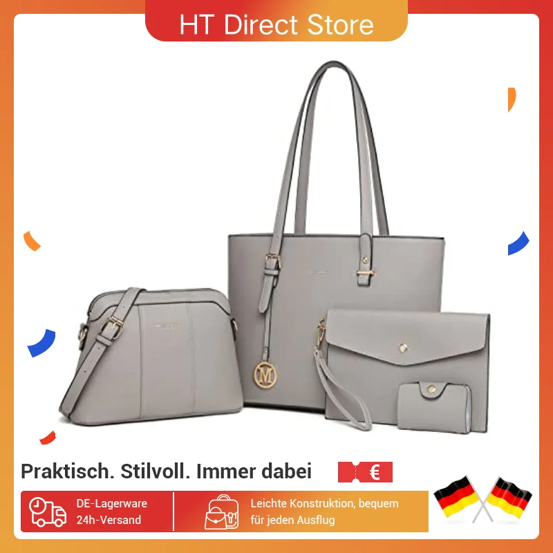 Miss Lulu-Sac à main shopper à bandoulière, sac initié, ensemble de 4 pièces avec hectare, pochette de voyage et recharge