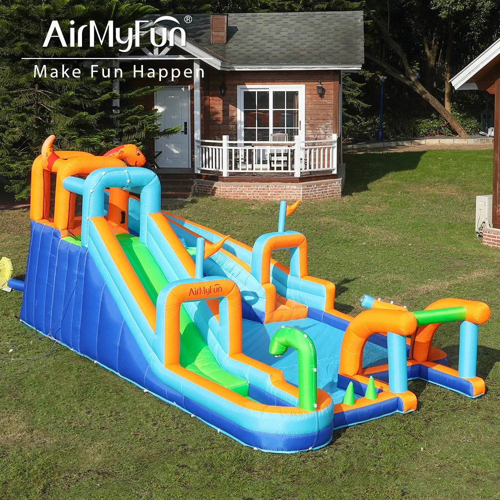 AMF Children's Inflatable Water Slide Mini Bounce House Home Inflatable Slide Playing Water Inflatable Castle Indoor Wave Pool