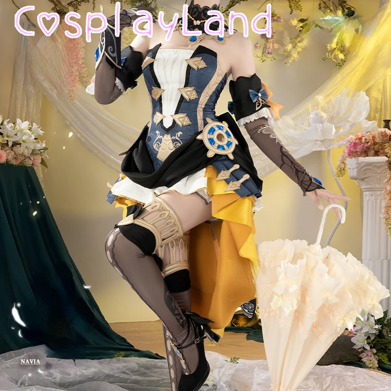 

Navia Cosplay Costume Genshin Impact Dress Uniform Fontaine Spina Di Rosula Hat Clorinde Halloween Party Women Role Play Suit