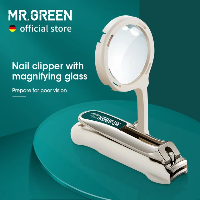 MR.GREEN obcinacz do paznokci z lupą ze szkła powiększającego do bliskiej widoczności stal nierdzewna bez rozprysków narzędzia do Manicure nóż pomysł na prezent