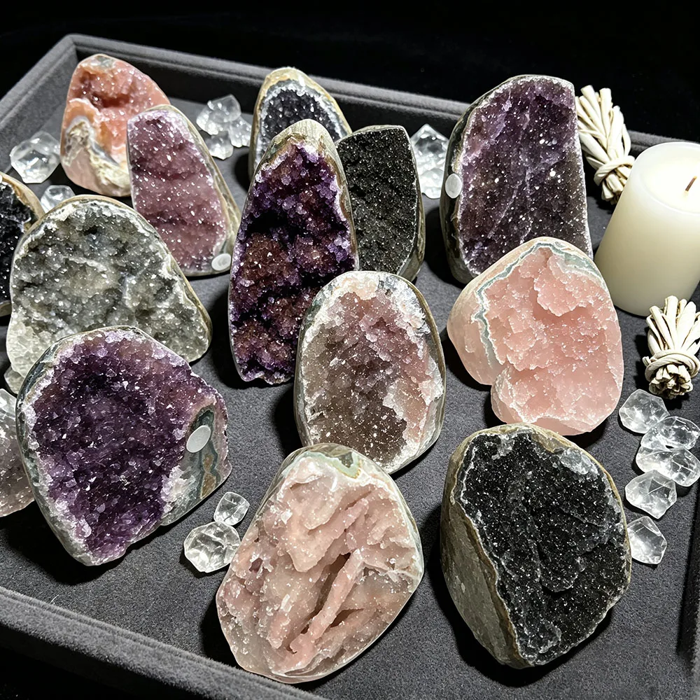 Natural Amethyst Color Black Forest Sugar Druzy Geode Slab Home Bedroom Feng Shui Crystal Decor Crystal Gift