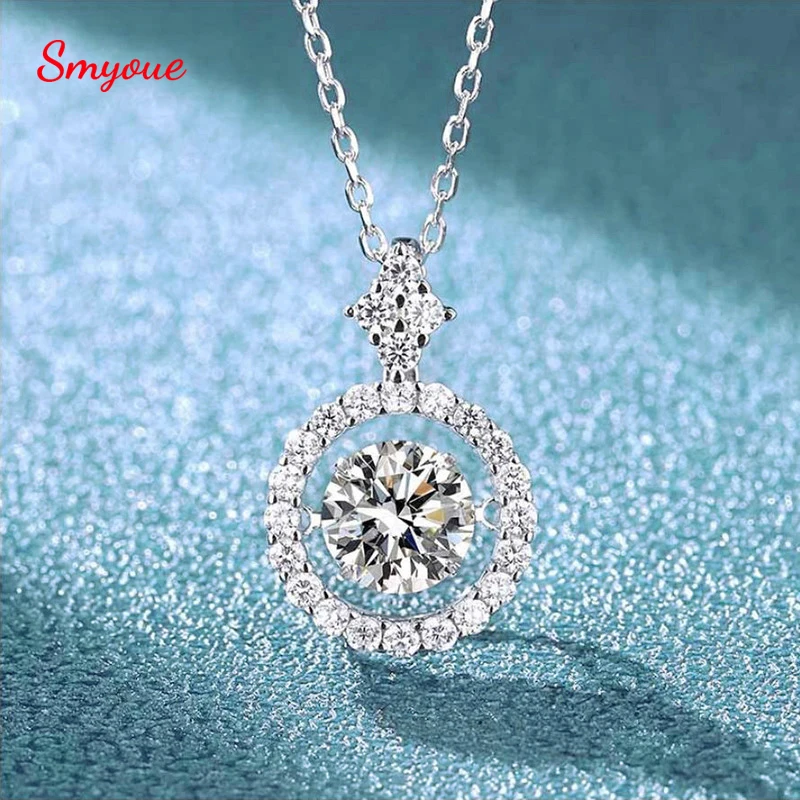 Smyoue 1/0.8 CT Moissanite Pendant For Women Simulated Diamond Necklace S925 Sterling Silver Jewelry Girl Valentine's Day Gift