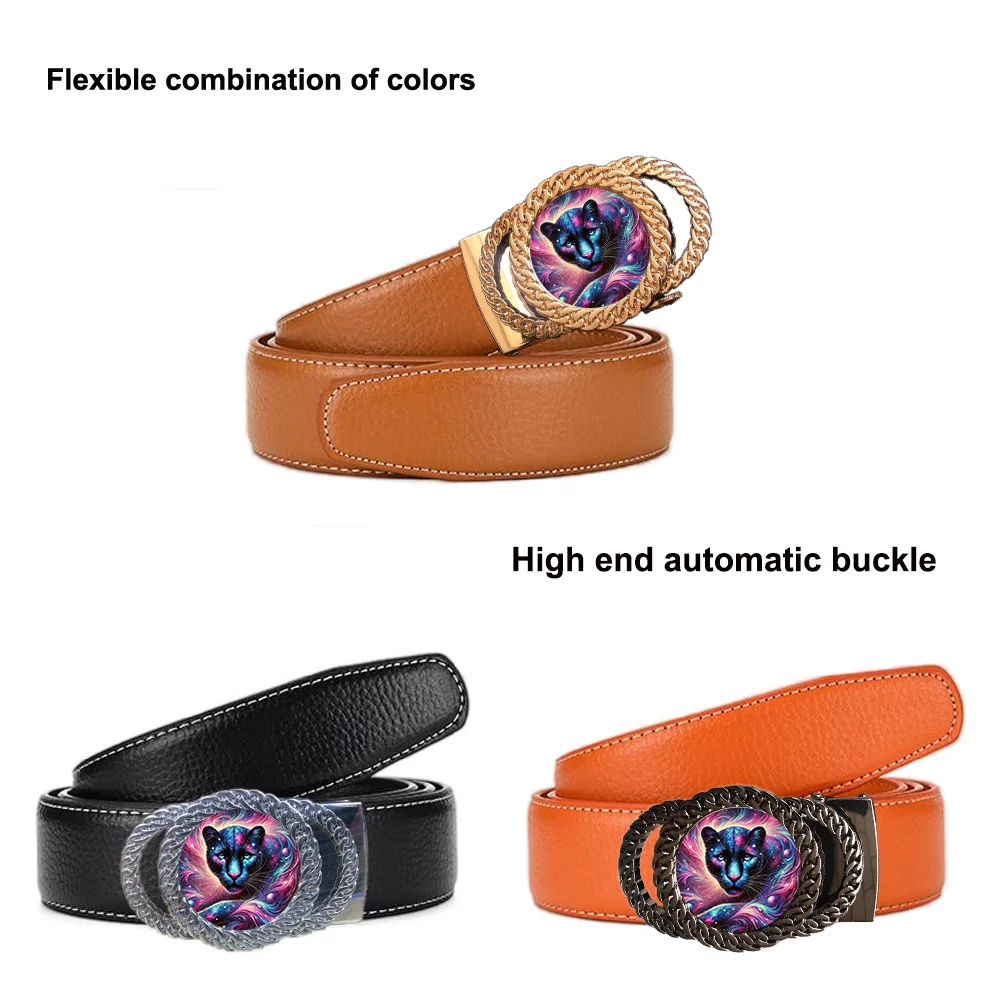 Hebilla de cinturón con trinquete automático de leopardo colorido, accesorio de cintura personalizado a la moda, el mejor regalo para amigos