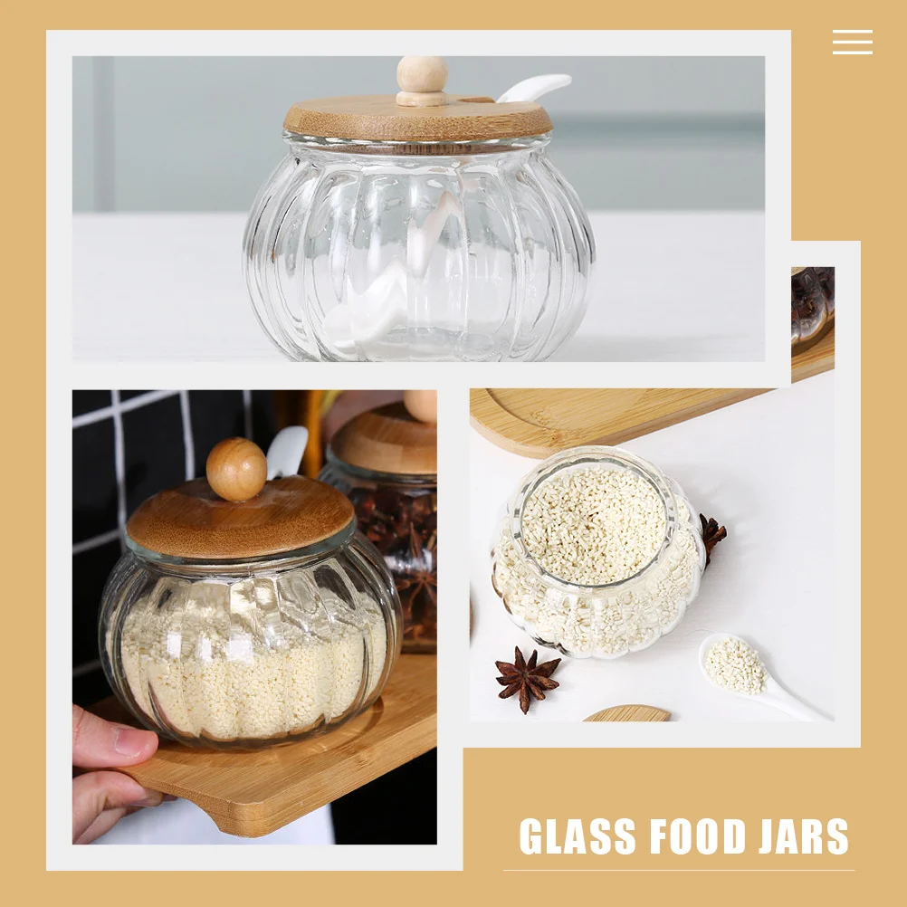 Glass Sugar Container Food Storage Jar Kitchen Containers Jars with Spoons and Lids Candy Bowl Office