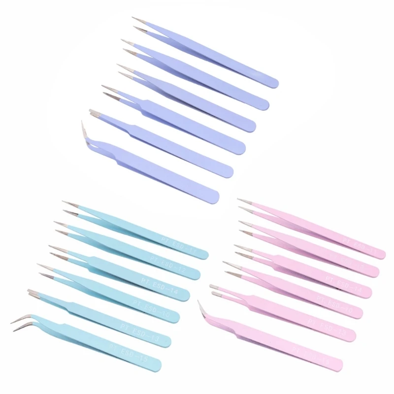 

6PCS Tweezers Set Anti-Static Stainless Steel Tweezers Non-Magnetic Tweezers for Electronics Model Picking
