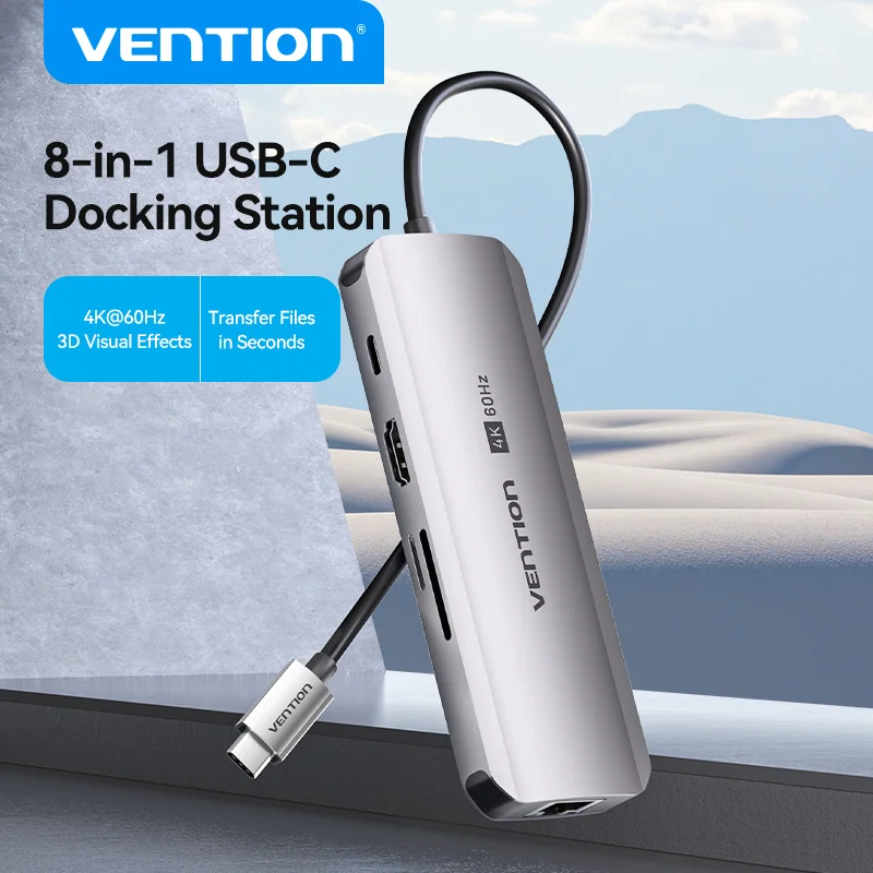 

Vention 8-in-1 USB C Docking Station 4K HDMI Adapter USB 3.0 HUB SD TF Card Reader PD 100W USB C Splitter for Laptop Macbook Pro