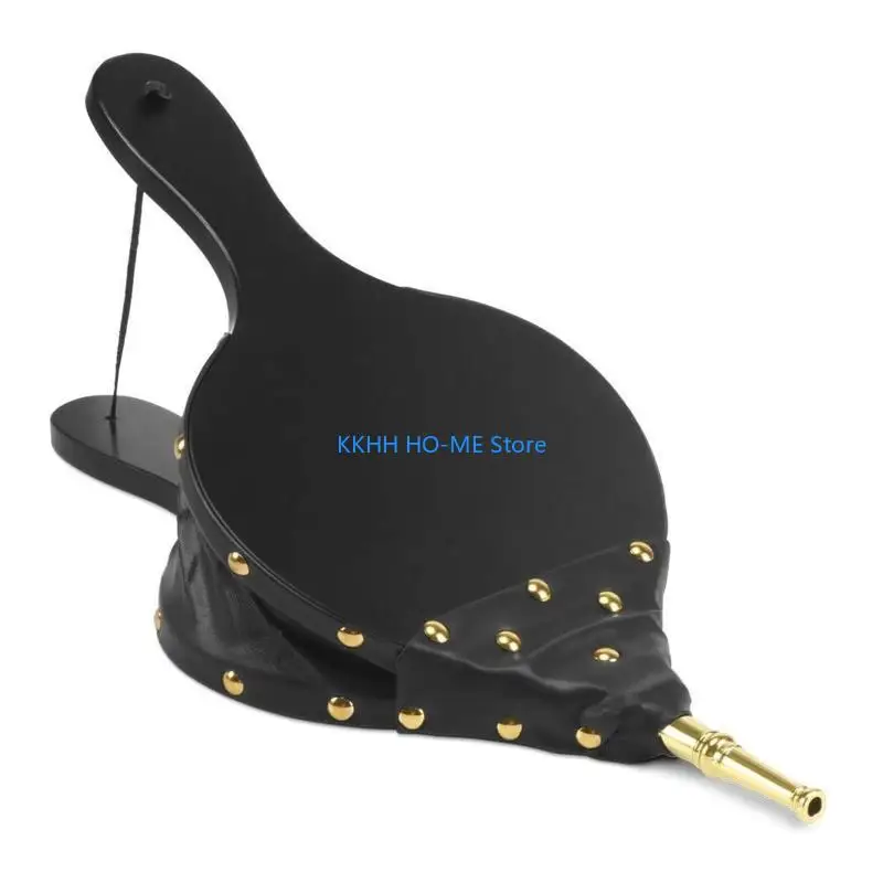 Soufflet Pour Cheminée à Bois - Portable, Design Rétro, Cuir PU Et Métal - Pour Feu Extérieur, Camping, Jardin