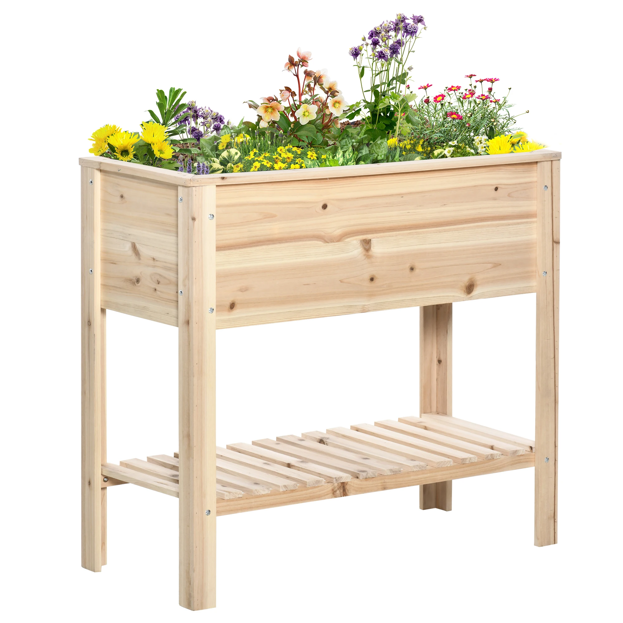 Outsunny Huerto Urbano Elevado de Madera de Abeto 90x40x81 cm-Outsunny.Natural