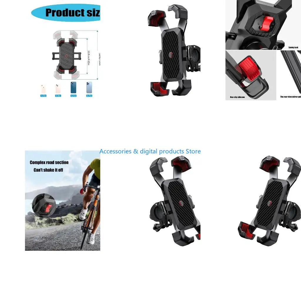 77JD Adjustable Motorcycle Phone Cradles With Secure Clamp 360 Degree Viewing, Press Locking Systems for 4.7-7inch Phones