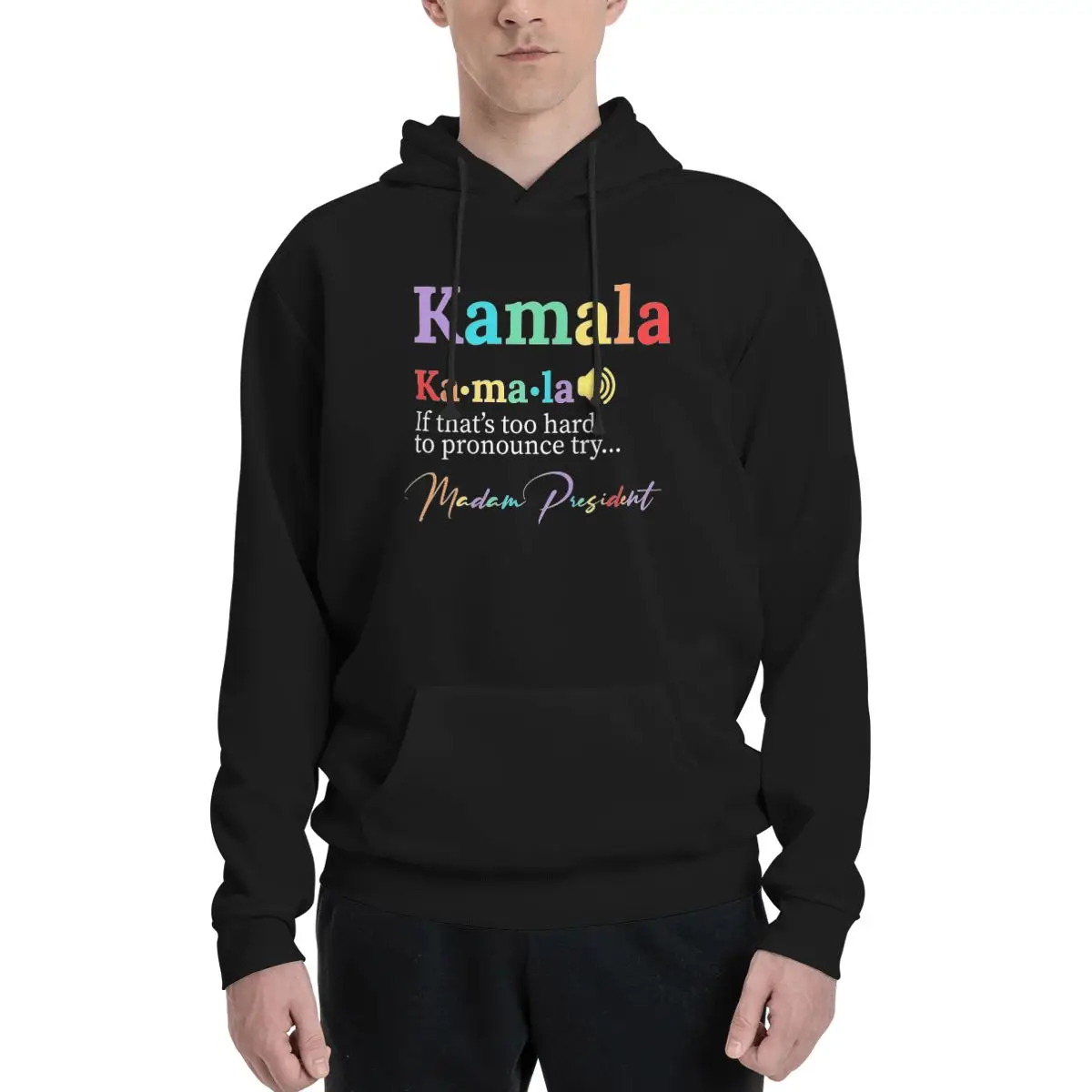 Kamala Harris Madam President Election 2024 Hoodie Pullover Long Sleeve Sweatshirts Drawstring Hooded Shirt with Kanga Pocket