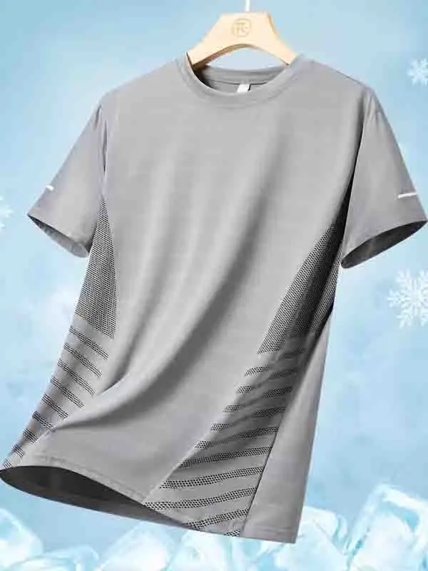 Running T-shirt Men Summer Ice Silk Thin Top Reflective Printing Quick Dry Short Sleeve Breathable Fitness Sports T-shirt 5XL
