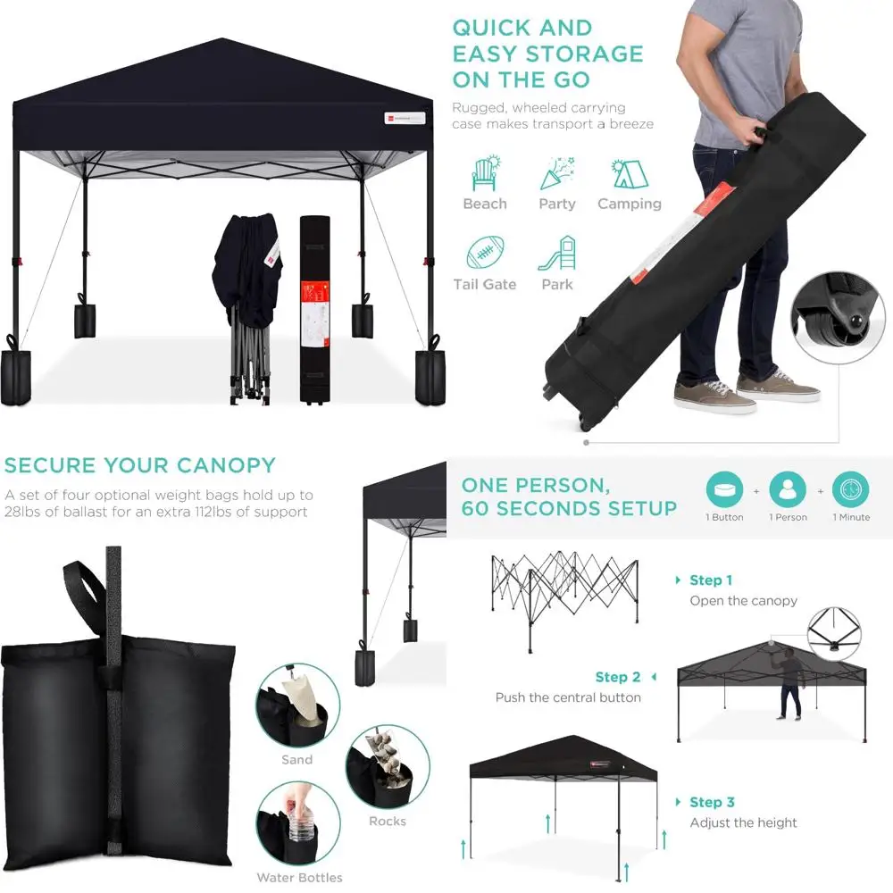 

Portable Instant Canopy Tent for 1 Person, 10x10ft Easy Setup Pop-Up Shelter with Push-Button, Carrying Case, and 4 Weight Bags