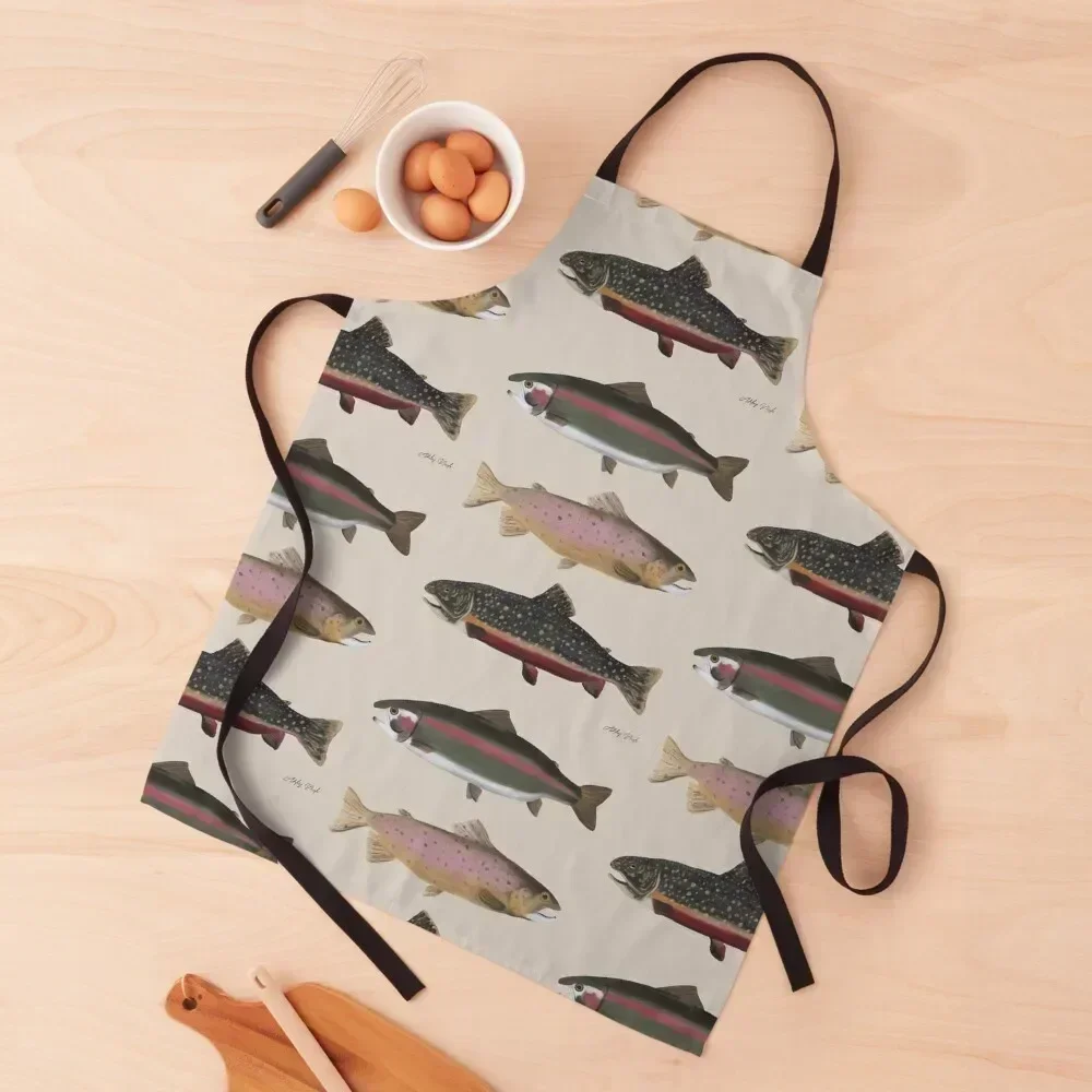 

Trout Fish Trio Apron kitchen girl For Kitchen waterproof for women Apron