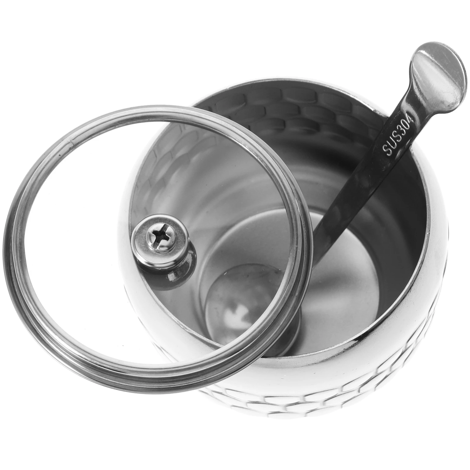 

Seasoning Jar Salt Bowl Stainless Steel Sugar Holder Glass Containers Countertop Set Spices Jars Kitchen Storage ganization