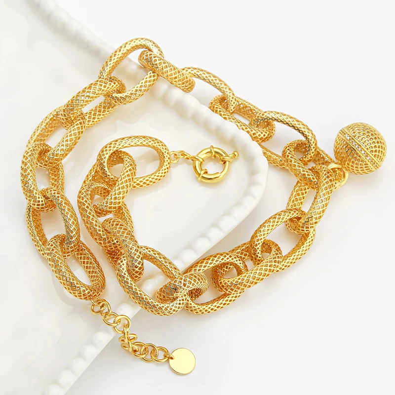 IVOG Mesh Chain Necklace Hollow Ball Pendant Women Daily Collar Pulsera Collar CZ Inlaid Unique Adjustable Fashion Jewelry