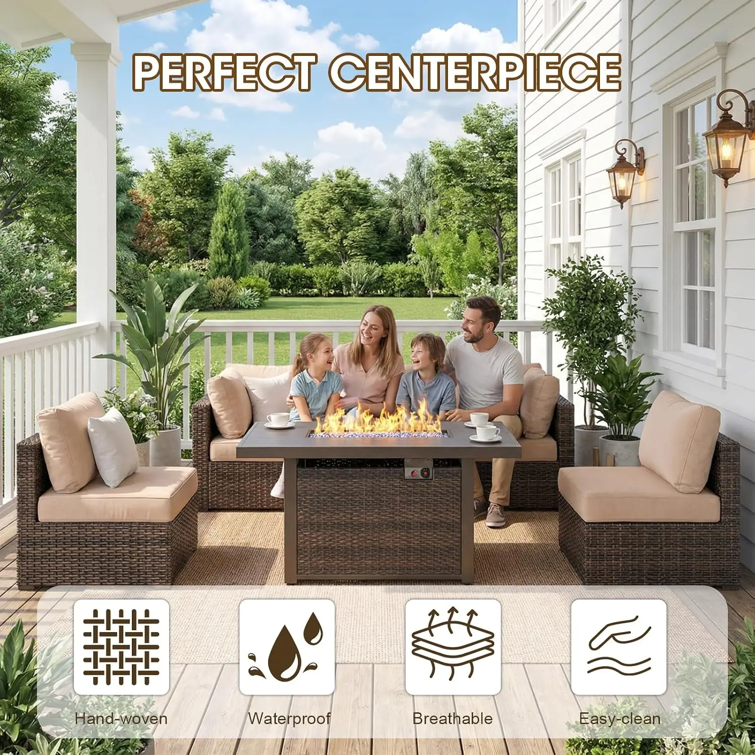7 Piece Outdoor Sectional Sofa Set with 44