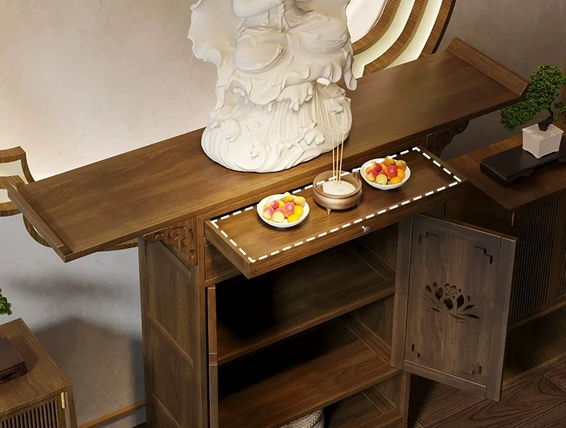 Cz chinoiserie standing cabinet god of wealth offering table buddha altar for home incense statue