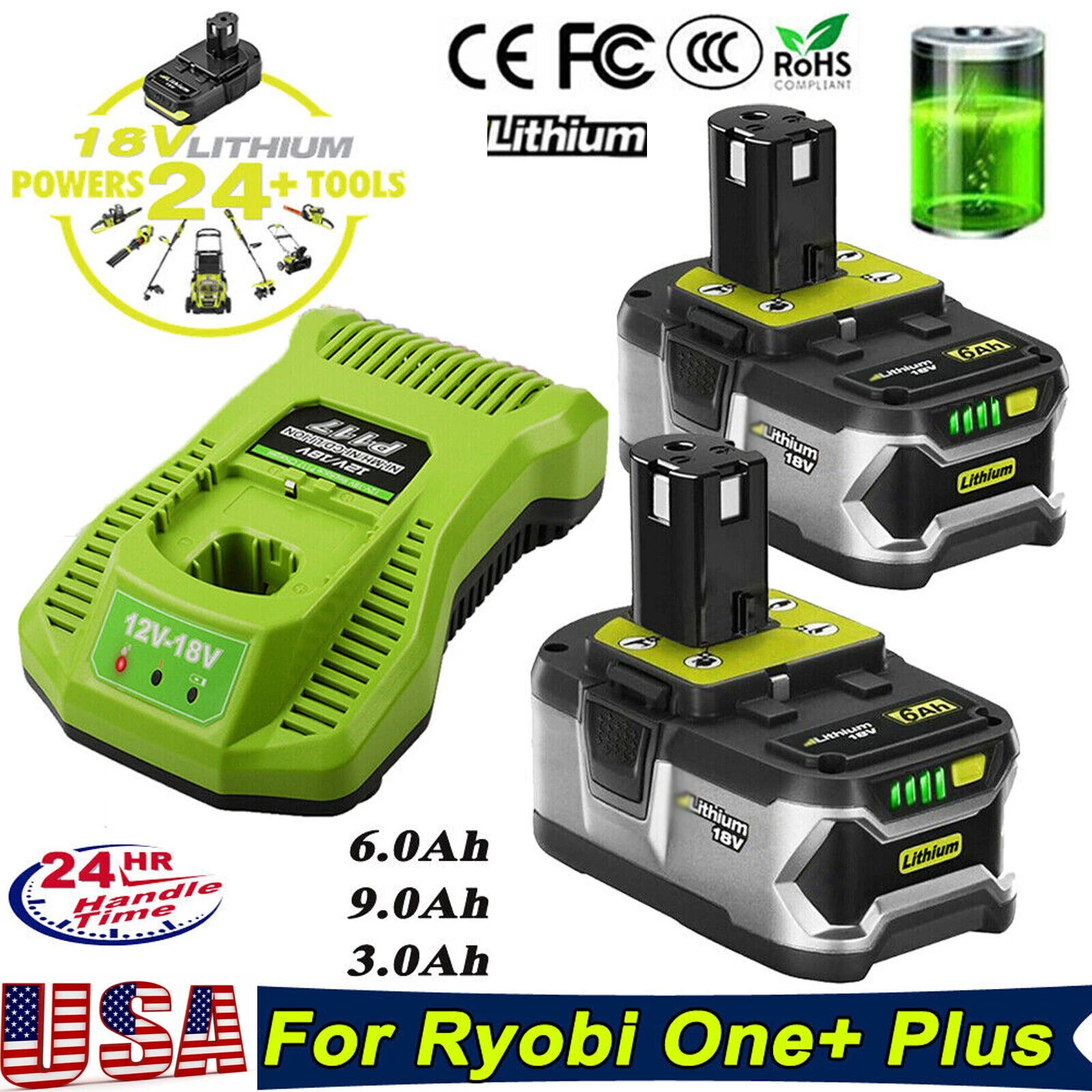 Para RYOBI P108 18V One+ Plus 6.0Ah Batería de alta capacidad 18 voltios de iones de litio con BMS