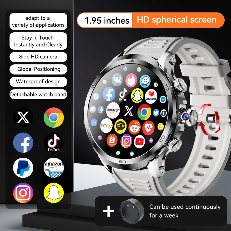 2024 H19 4G LTE ساعة ذكية شاشة كبيرة ساعة ذكية مع كاميرا WIFI GPS Sim Call Android Smartwatch