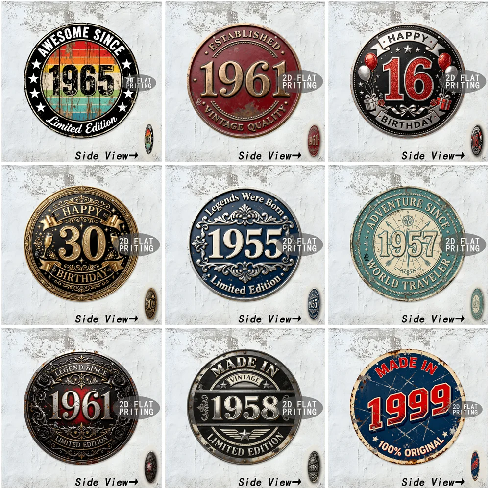 Round Vintage Metal Tin Sign Custom Year Birthday Travel Limited Edition Wall Decor For Garage Bar Home Wall Art