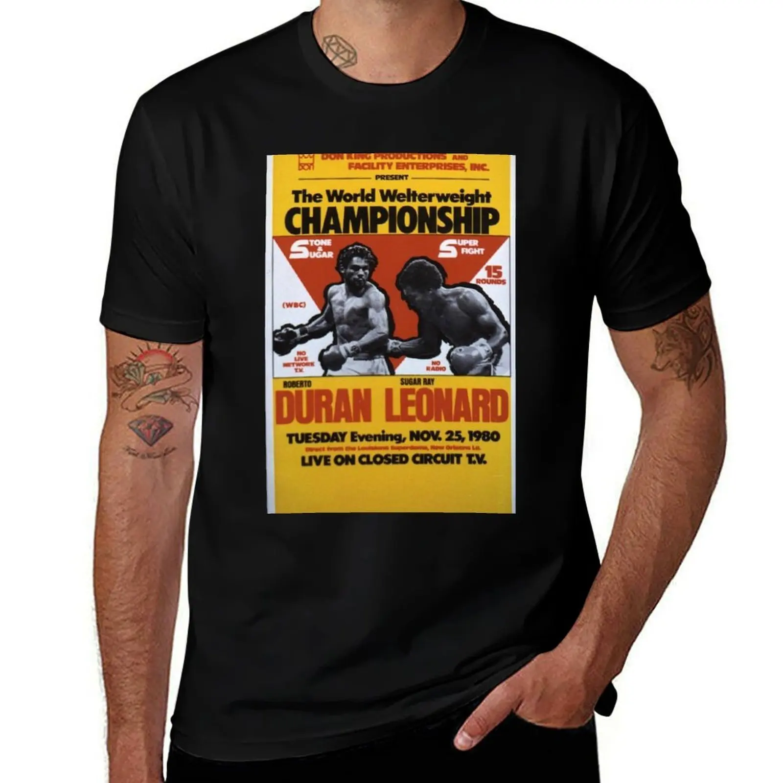 

Roberto Duran vs Sugar Ray Leonard Fight Wallpaper T-Shirt cotton tshirt 100% T-Shirt