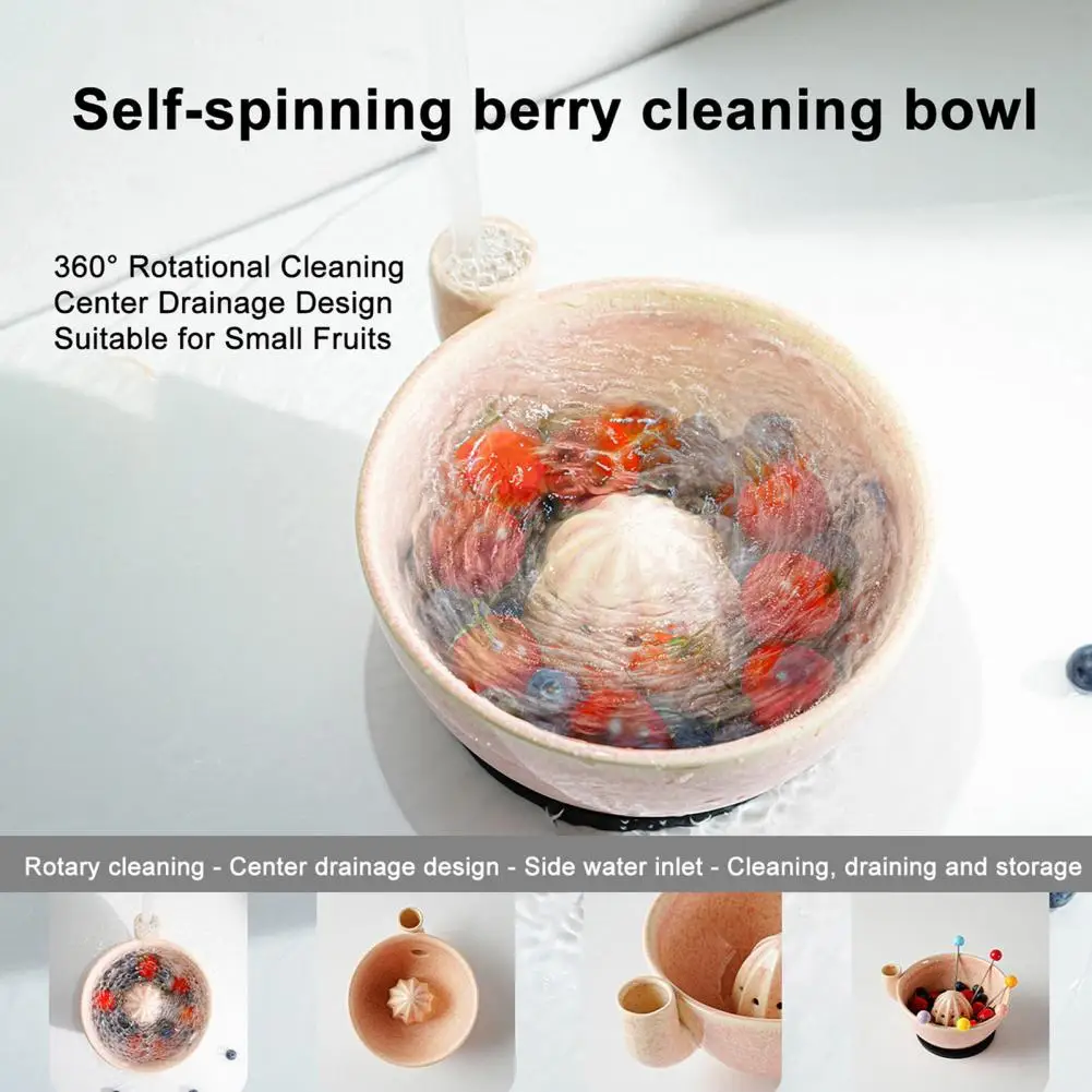 Fruit Washing Bowl Ceramic Berry Washing Bowl with Citrus Juicer Reamer Fruit Tool Self-rinsing Kitchen Prep Bowl for Breakfast