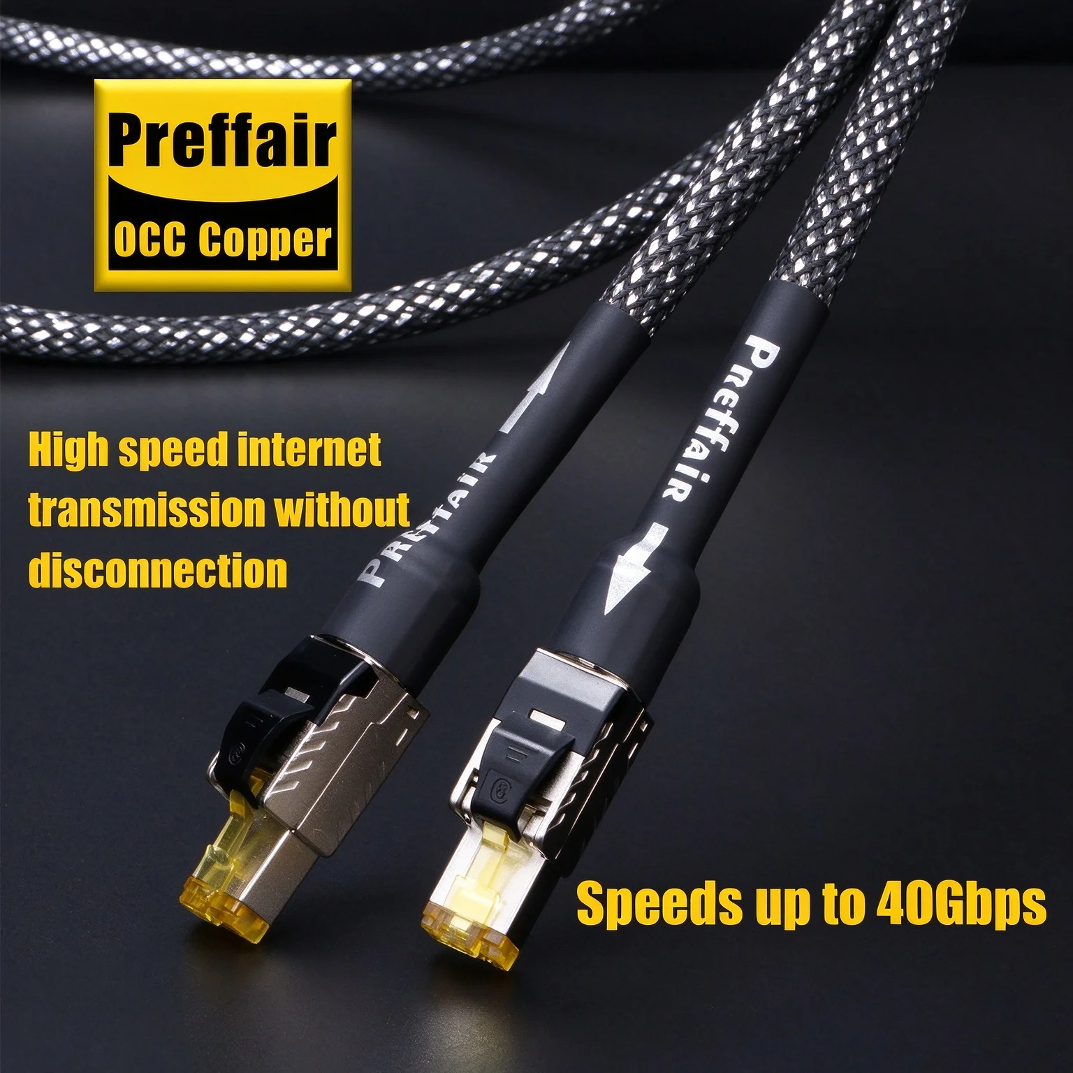 Cat8 Ethernet Cable Rj45 Interface  40Gbps 2000Mhz Speed OCC Sterling Silver Flagship Gold Cat8 Network Cable Digital Cable