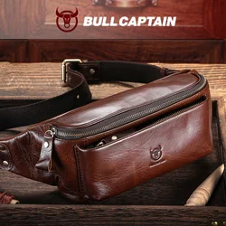 BULLCAPTAIN-Bolsa de cintura de couro genuíno masculina, bolsa casual de montanhismo retrô, trava multifuncional, bolsa de peito