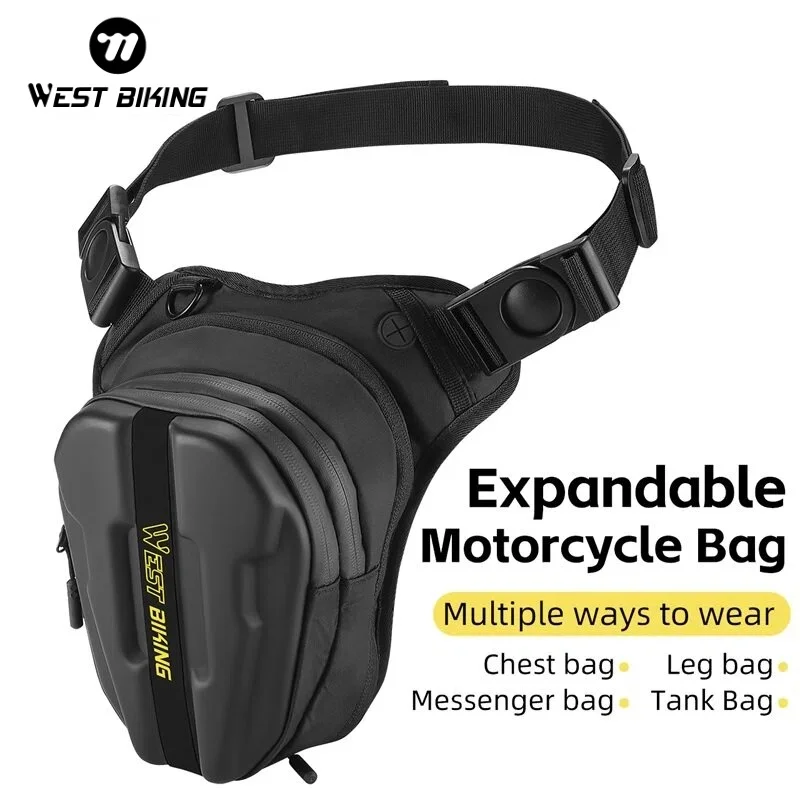 WEST BIKING Expandable Motorcycle Leg Bag Magnetic Tank Bag Hard Shell Multi Carry Chest Bag for Motorbike Riding Outdoor Travel