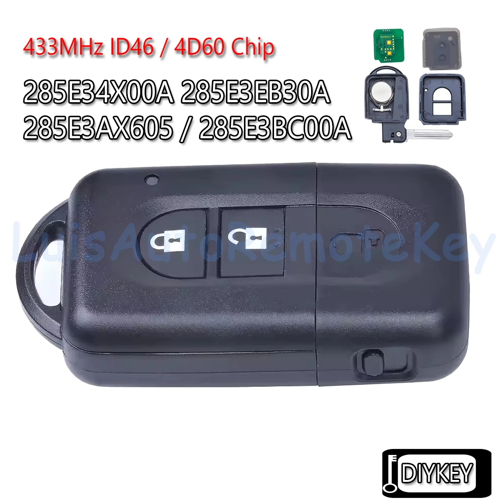 مفتاح السيارة الذكي عن بعد فوب 433 ميجا هرتز ID46/ 4D60 رقاقة لنيسان Xtrail قاشقاي باثفندر ميكرا جوك 285E34X00A 285E3EB30A 285E3AX605