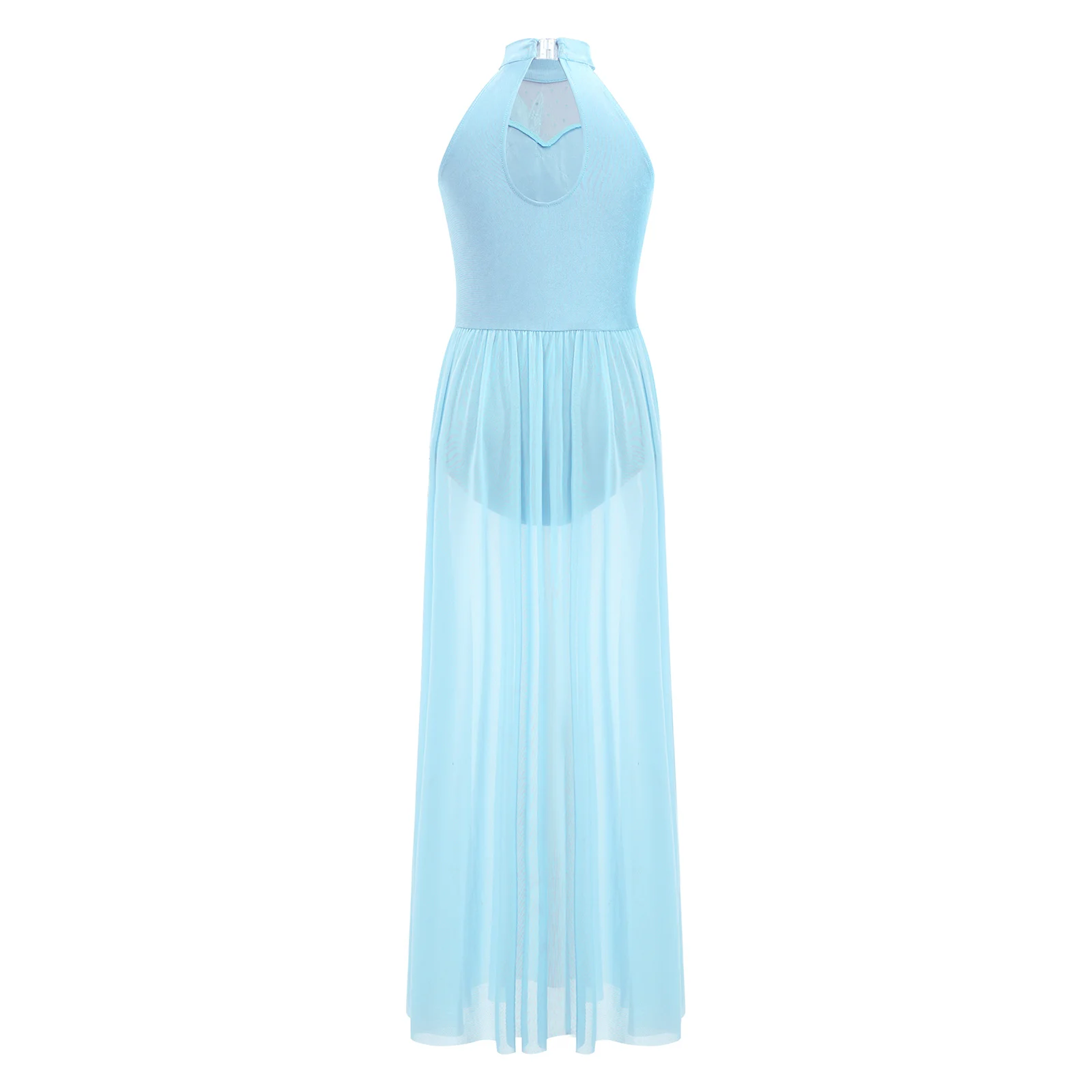 Sleeveless Keyhole Back Applique Ballet Dance Leotards Dress for Kids Girls Mesh Split Lyrical Dance Maxi Dresses Dancewear