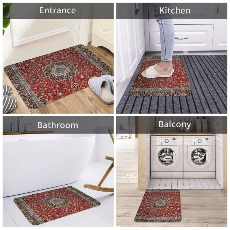 Vintage Oriental Traditional Moroccan Turkish Style Doormat Mat Anti-Slip Bohemian Bath Kitchen Garden Rug Carpet 40*60cm
