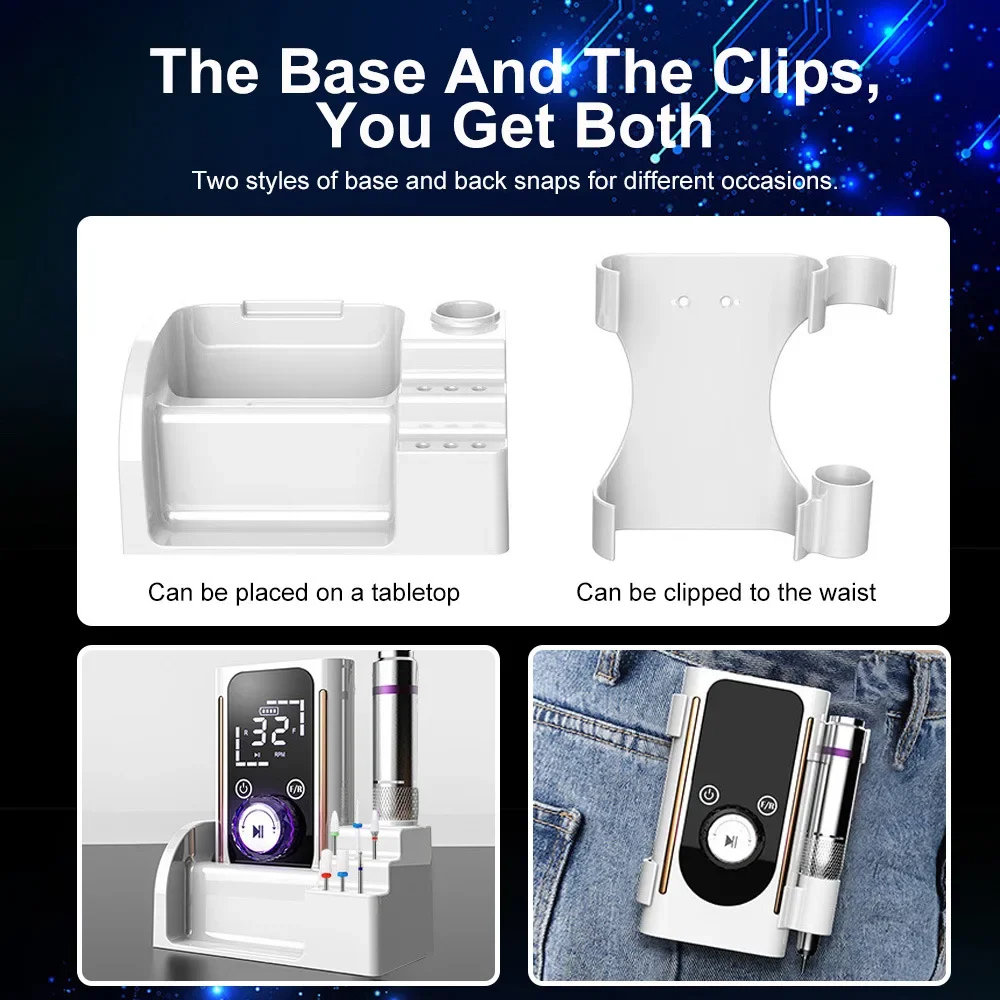 เครื่องเจียร์เล็บไร้สายระดับมืออาชีพ 45000 รอบต่อนาที เครื่องตะไบเล็บไฟฟ้าแบบชาร์จได้ สำหรับขัดอะคริลิค เจล ขจัดยาทาเล็บ