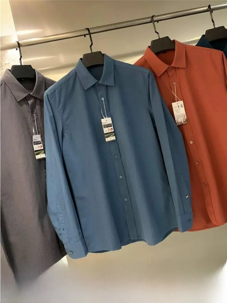 

Premium Long Staple Cotton irt Men's Busin Sle Stand Fit Long Sve Waed Brued Soft Comfortable Collared irt
