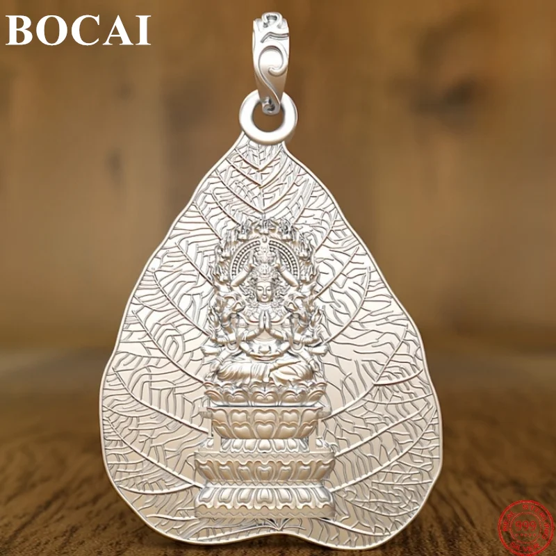 Bocai s999 sterling silber anhänger für frauen männer neues mode blatt tausend hand bodhisattva lebens wächter buddha versand kostenfrei