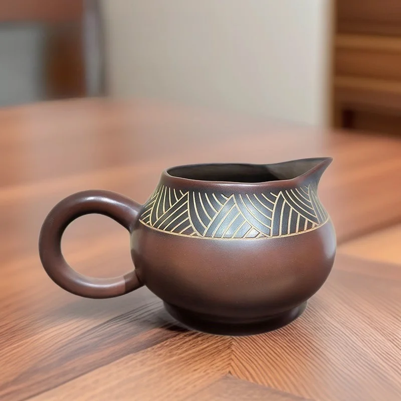Qinzhou Nixing Pottery Fairness Cup, Hand‑Carved Kung Fu Tea Pitcher, Guangxi Intangible Cultural Heritage Teaware Accessory