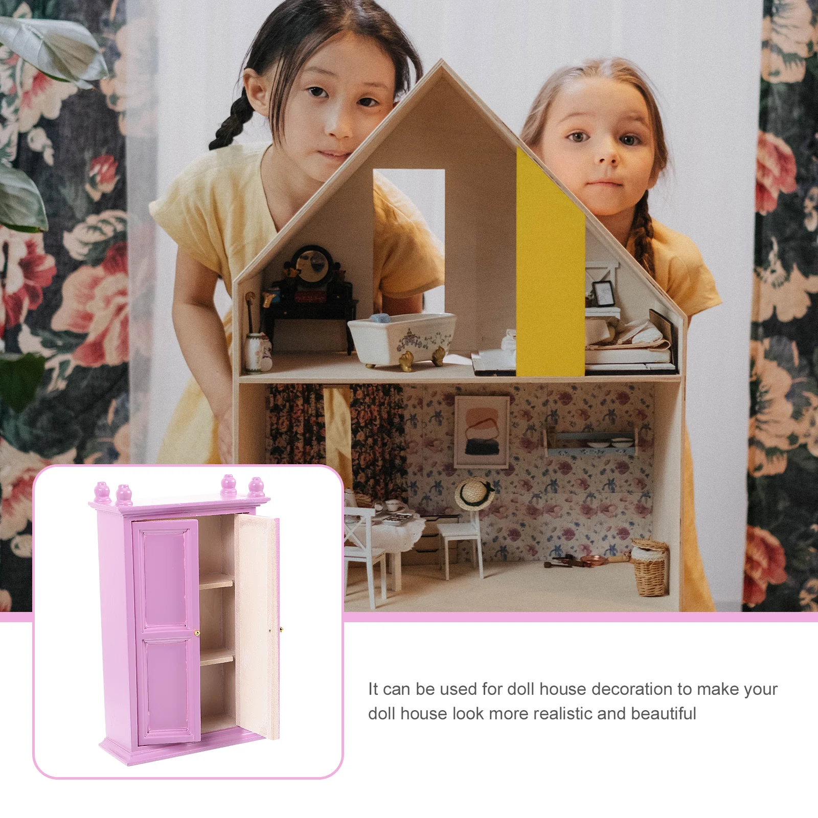 

Dollhouse Mini Wooden Wardrobe High Quality Wood Material Realistic Beautiful Bedroom Dressing Room Accessories Small House