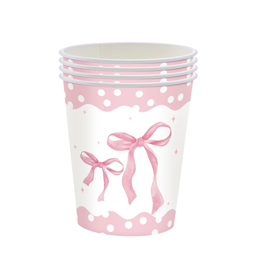 10/20/30/50 stücke Bogen Pappbecher Einweg Rosa Weiß Papier Trinkbecher Coquette Geburtstag Hochzeit Party baby Dusche Dekorationen – Detail 4