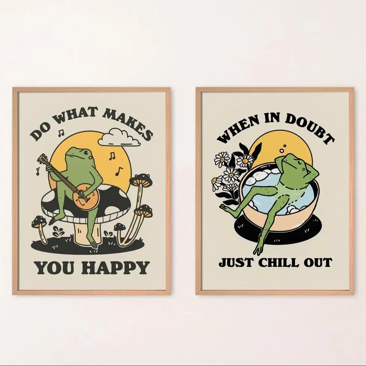 Retro Frog Wall Prints - Unique Poster with Positive Self Care Mushroom Illustration Retro Quote Design for Home Decor