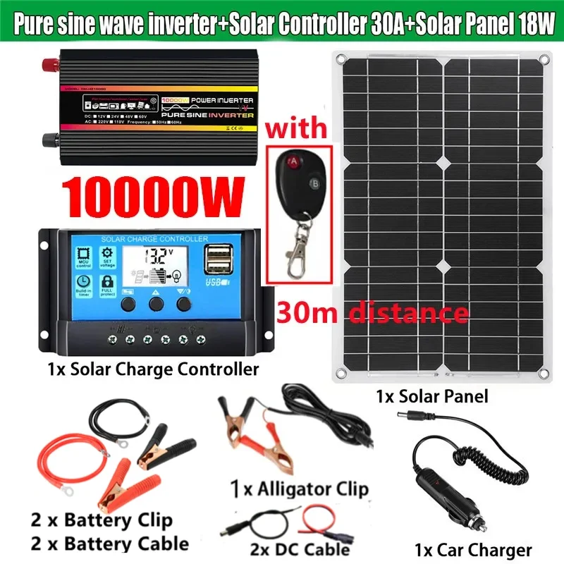 Pure Sine Wave Inverter LCD Digital Display Solar Inverter Voltage Transformer Car 10000W DC12V 24V to AC 220V 110V Converter