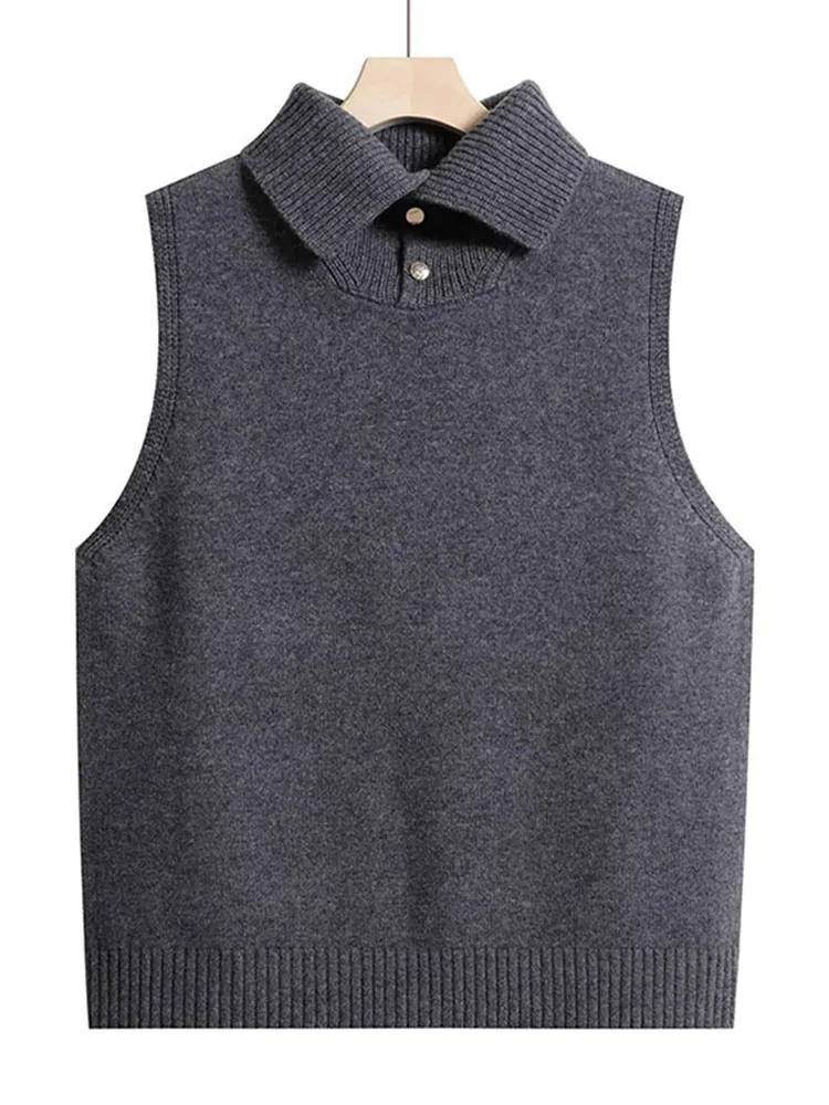 

Autumn Winter Svel Hooded f Open Collar Vest Sweater Pure Color Layered Top Simple Korean Sle Vest Wool Knitted irt