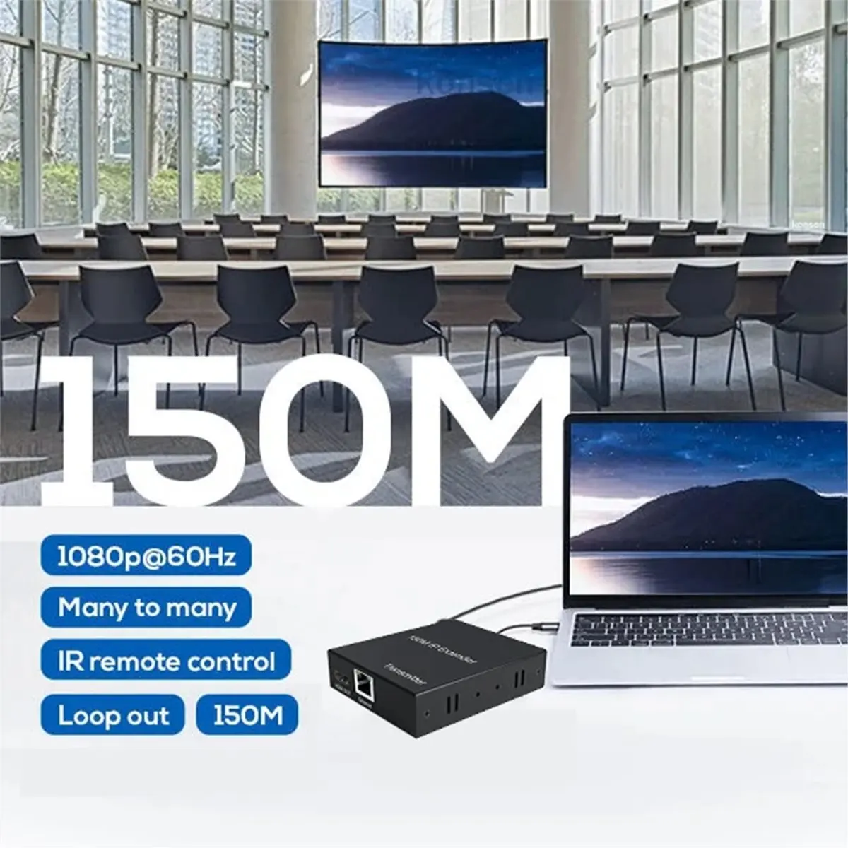 Okay 150M HDMI-Compatible IP Extender HDMI-Compatible Ethernet Extender One-to-Many Transmission Via Ethernet Switch EU Plug