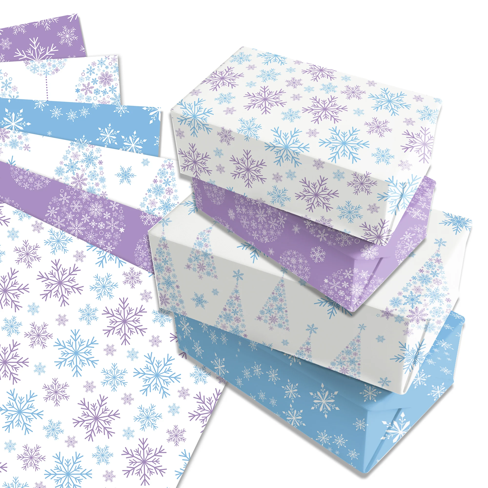 12pcs Snowflake Purple Theme Wrapping Material Paper Xmas Party Gifts Decorative Packing Craft Papers