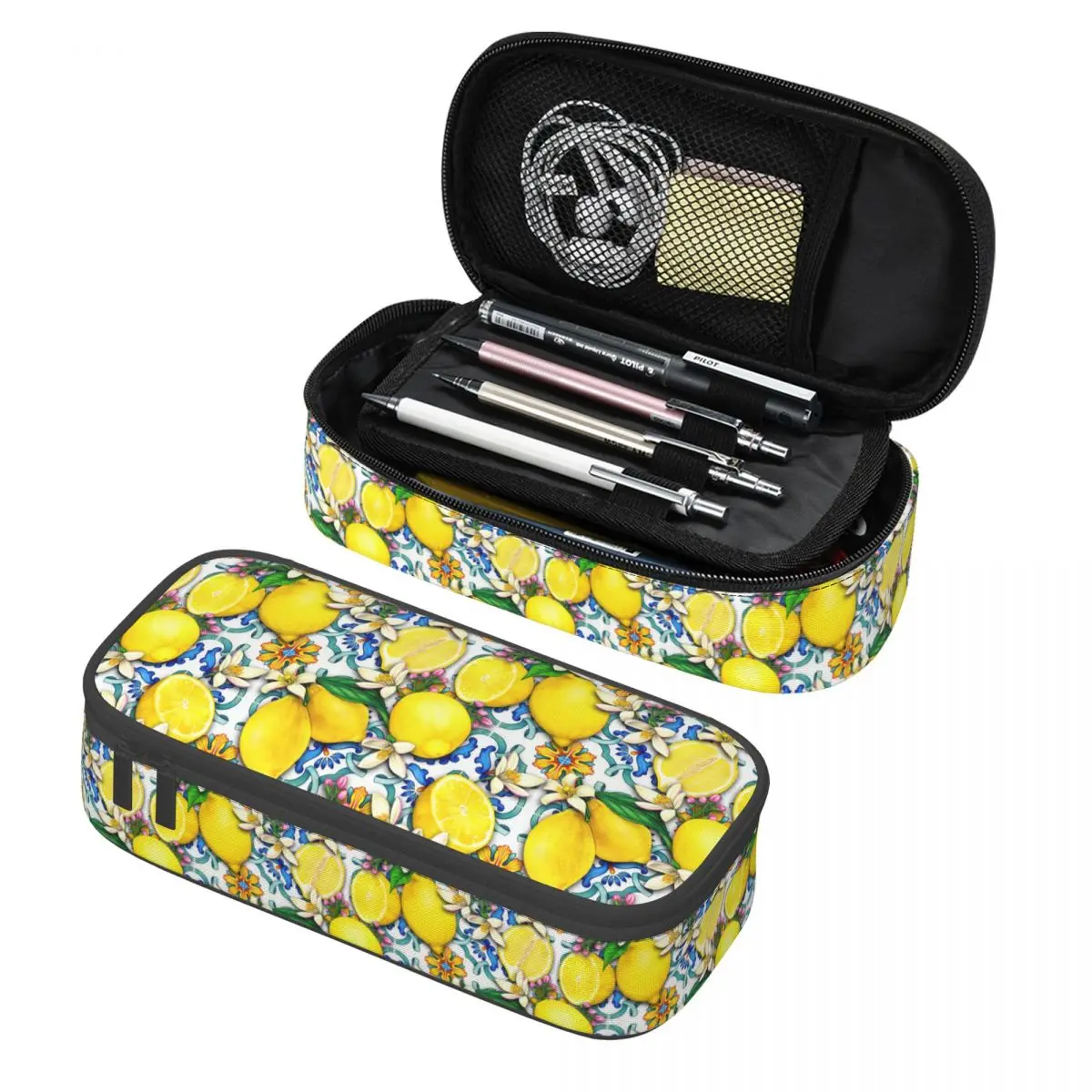 Custom Mediterranean Lemons Tiles Cute Pencil Cases Boys Gilrs Large Storage Pencil Box Students Stationery