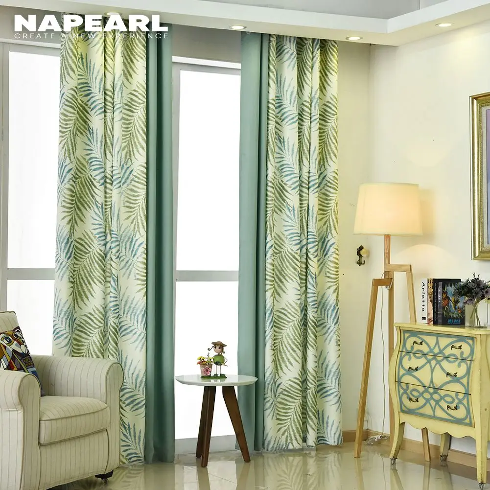 

NAPEARL Summer Curtains Green Curtain Printed Leaves 70% Blackout for Seaview Room French Window 1PC